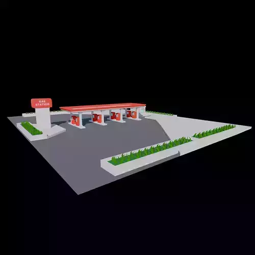 Stylized Gas Station Environment with Fuel Pumps and Canopy Low-poly 3D model 2