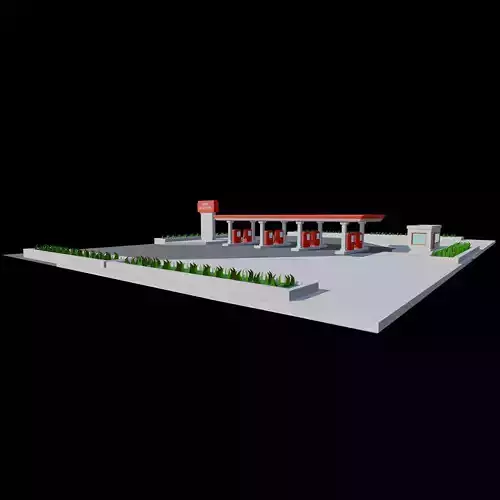 Stylized Gas Station Environment with Fuel Pumps and Canopy Low-poly 3D model 4
