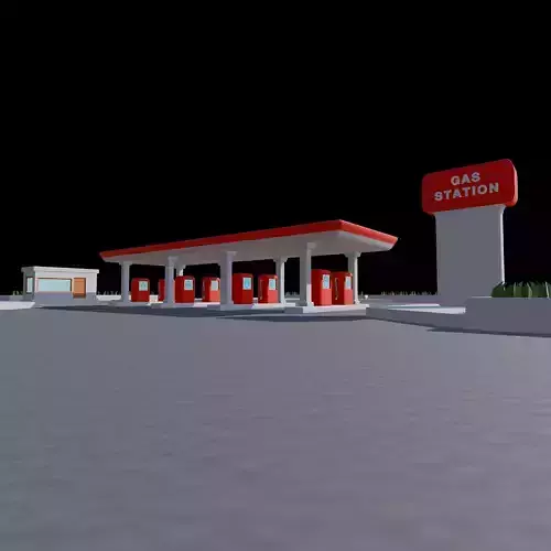 Stylized Gas Station Environment with Fuel Pumps and Canopy Low-poly 3D model 7
