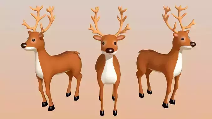 Reindeer Cartoon Lowpoly Low-poly 3D model