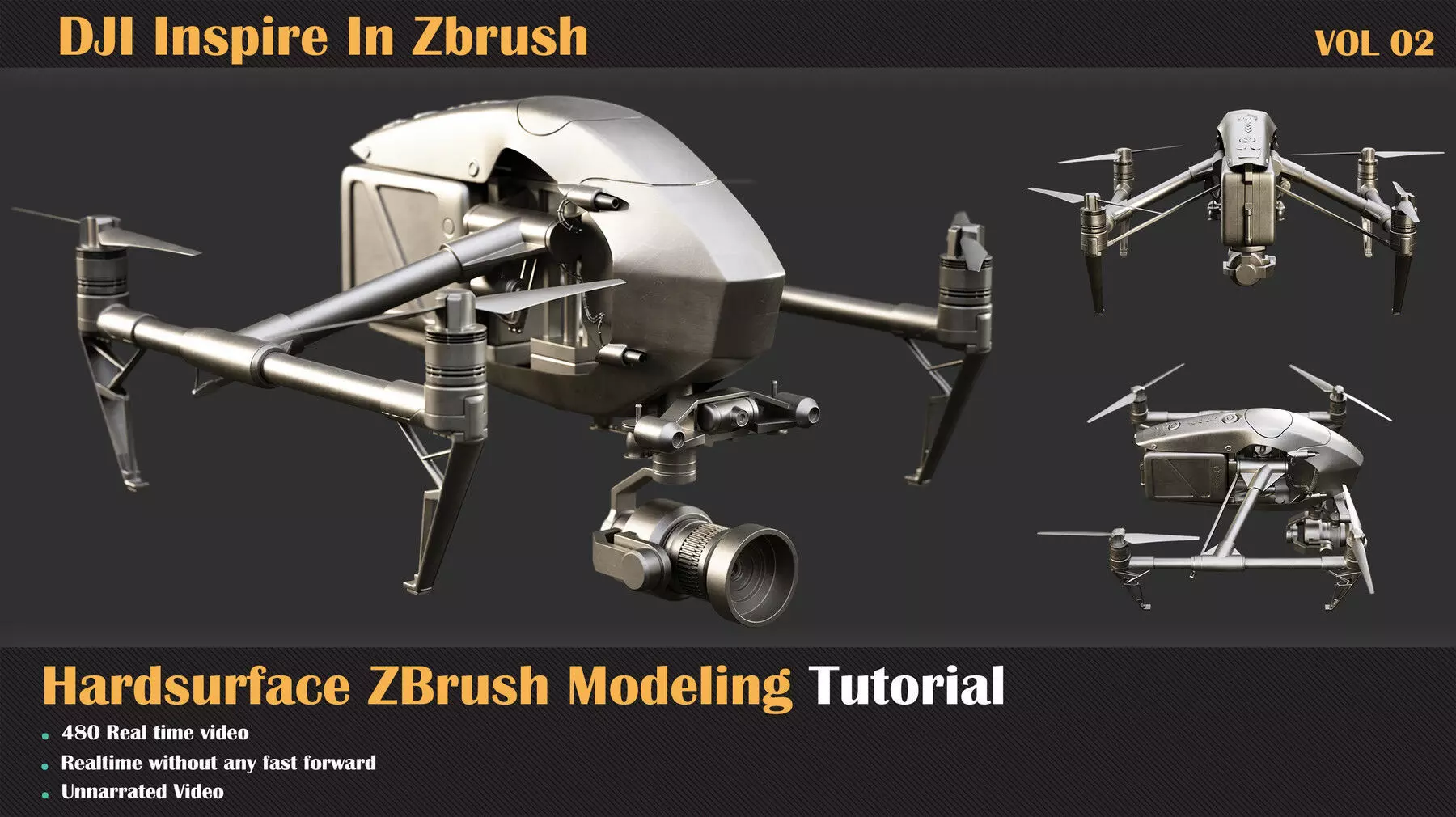 DJI Inspire Hardsurface ZBrush Modeling Tutorial - VOL 02 3D model