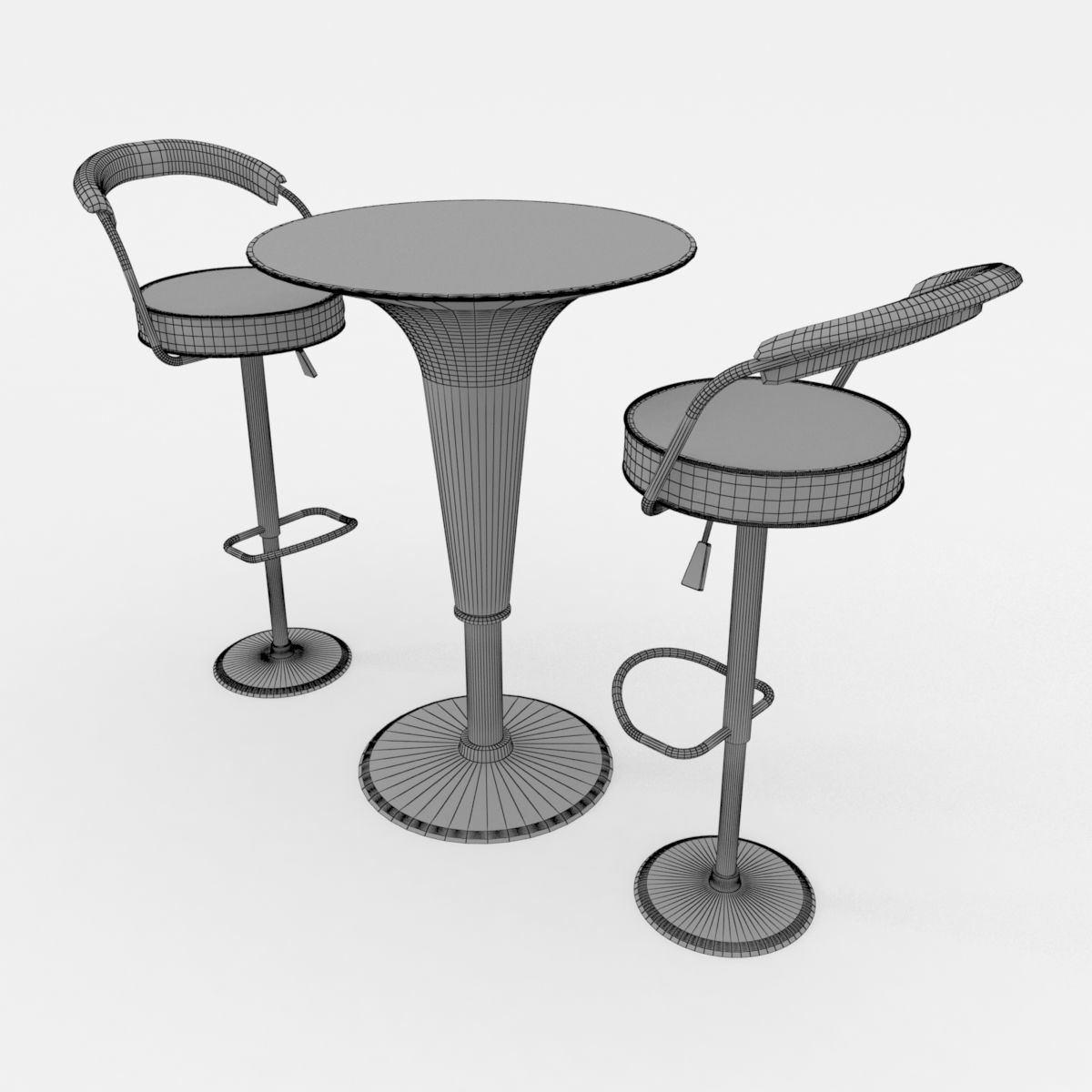 cocktail drinks table and barstool 3D model_4