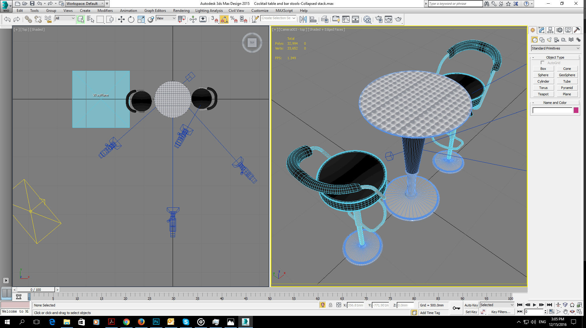 cocktail drinks table and barstool 3D model_9