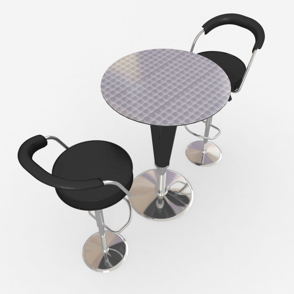 cocktail drinks table and barstool 3D model_1