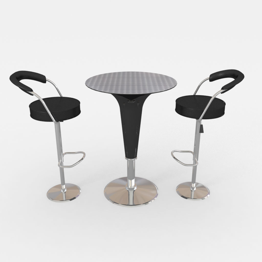 cocktail drinks table and barstool 3D model_2