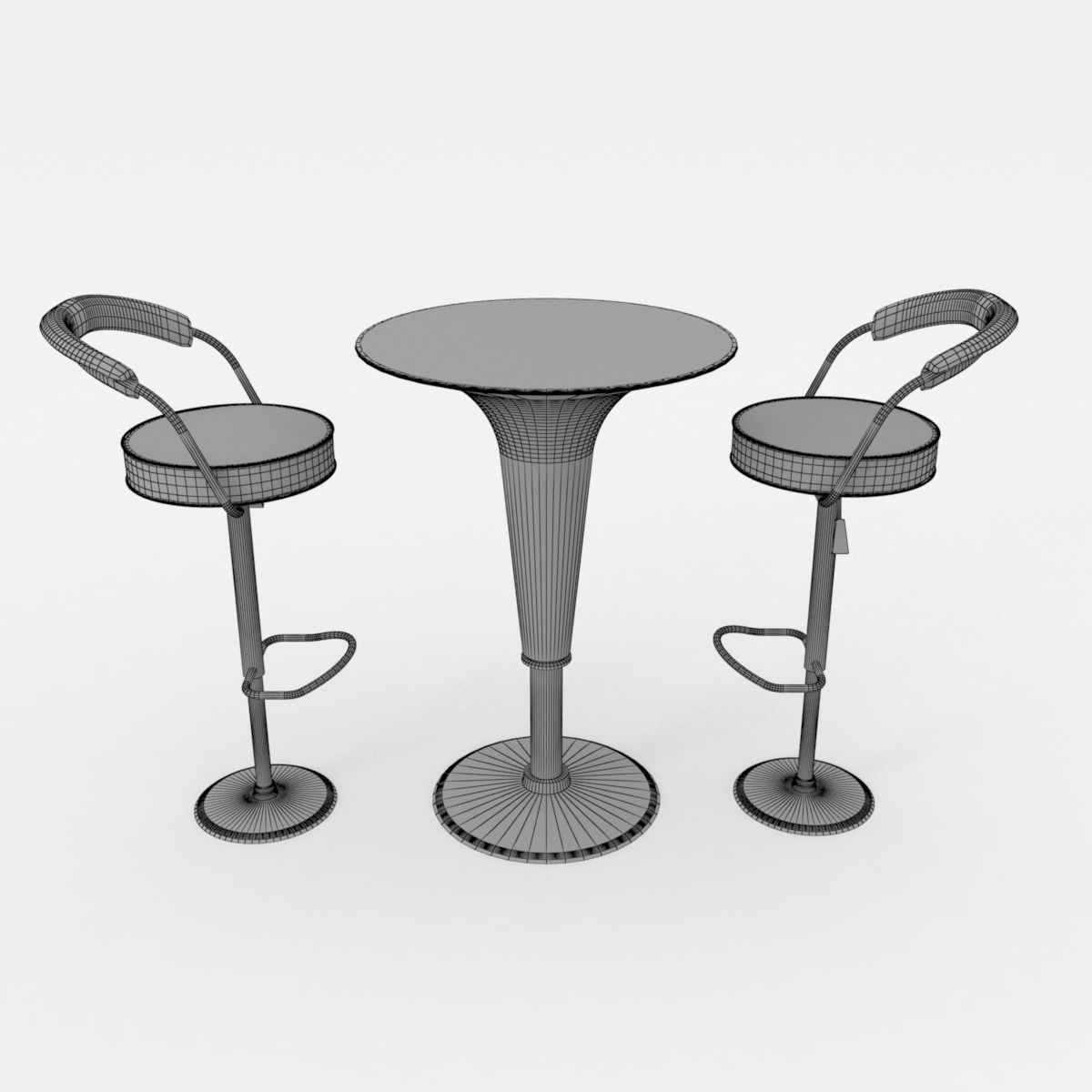 cocktail drinks table and barstool 3D model_6