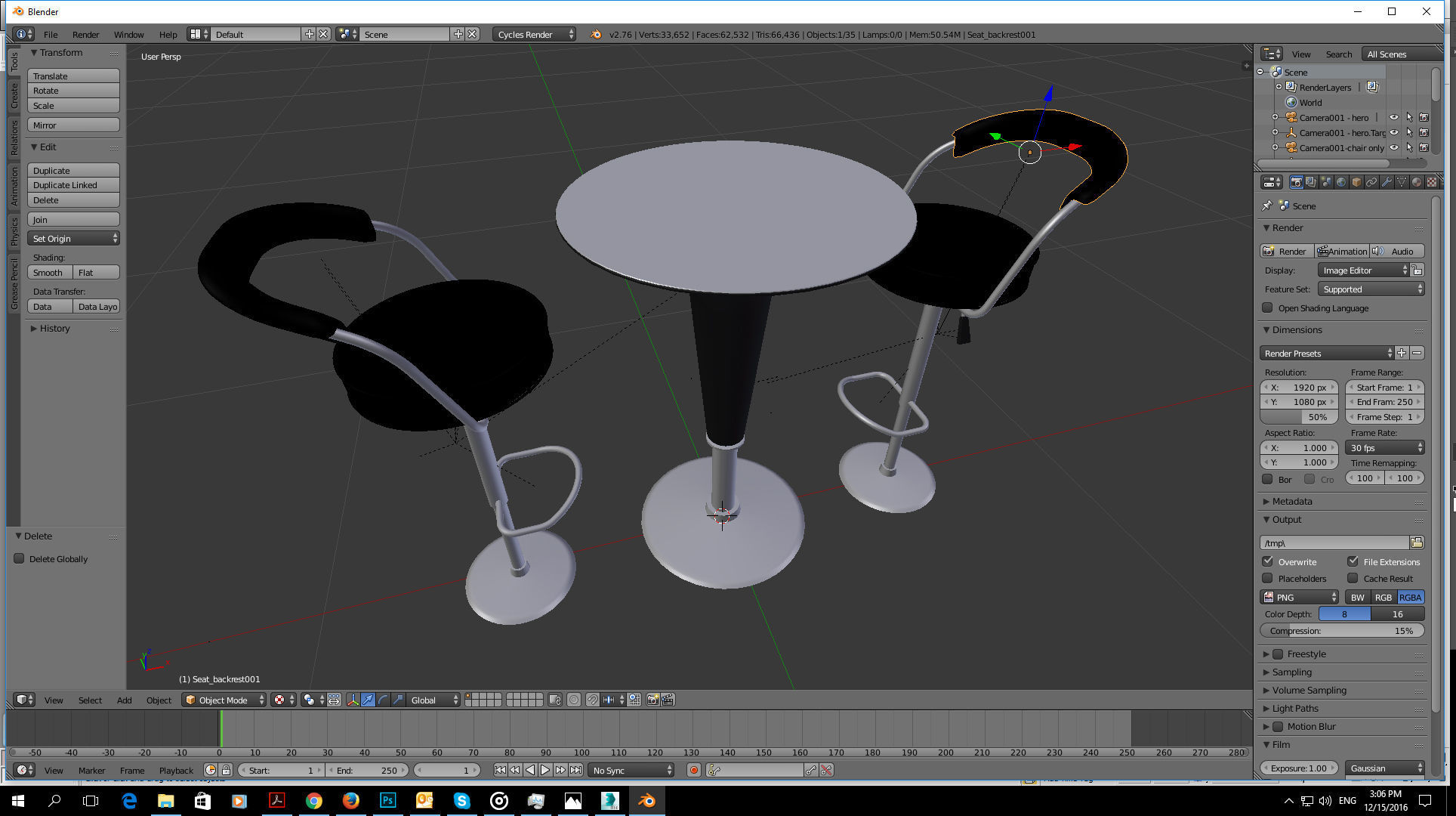 cocktail drinks table and barstool 3D model_8