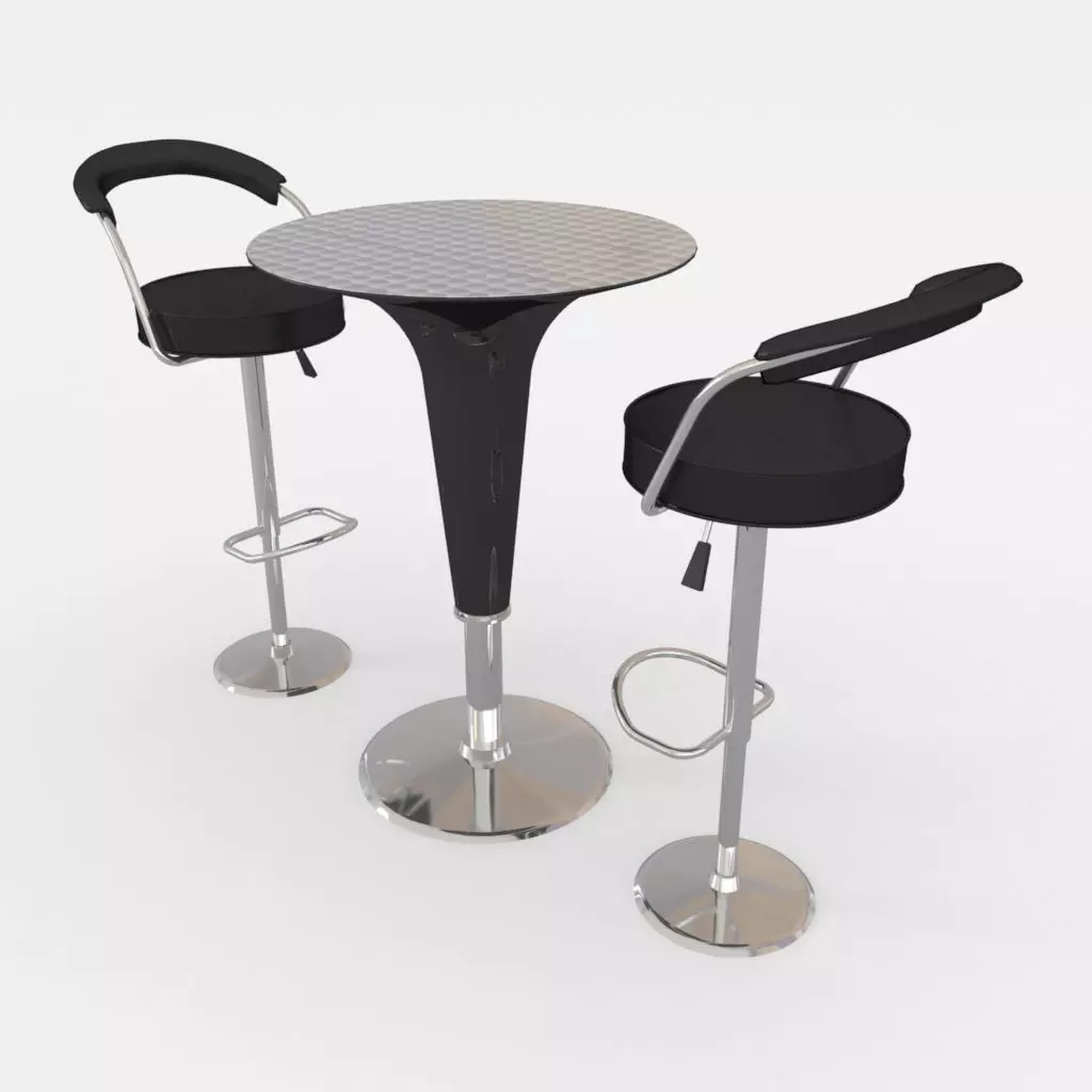 cocktail drinks table and barstool 3D model_0