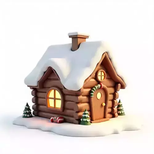Simple Winter Wood Cabin 3D Model