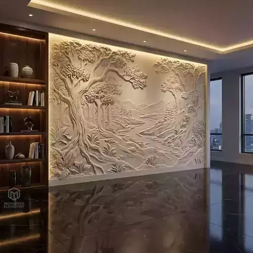 Modern Landscape Relief Panel Wall Decor Set STL Mural CNC 321 3D model