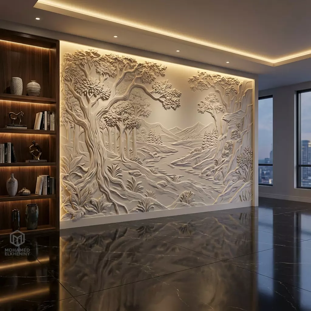 Modern Landscape Relief Panel Wall Decor Set STL Mural CNC 321 3D model