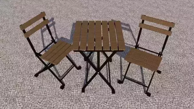 Outdoor Folding Table and 2 Chairs Set 55x54 cm 3D model