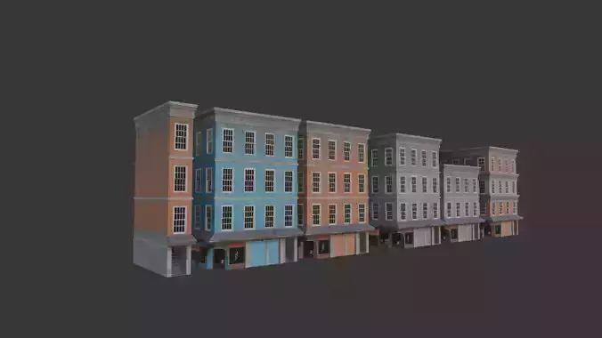 Modular Old Town Apartment Block Game Ready PBR Buildings Low-poly 3D model
