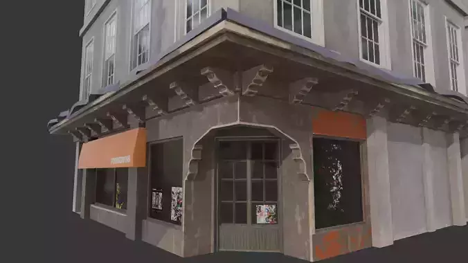 Modular Old Town Apartment Block  Game Ready PBR Buildings Low-poly 3D model 5