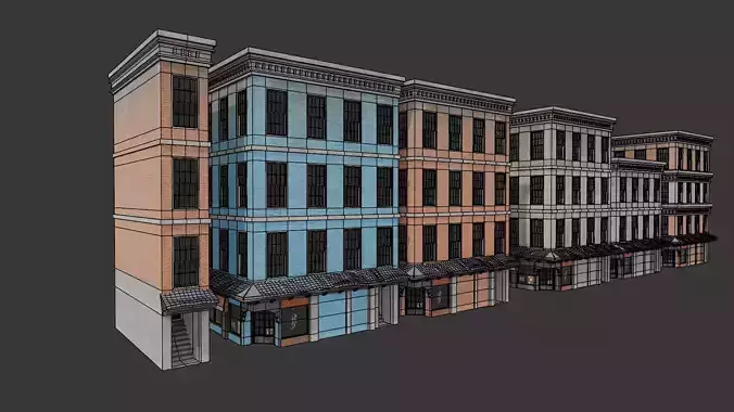 Modular Old Town Apartment Block  Game Ready PBR Buildings Low-poly 3D model 7