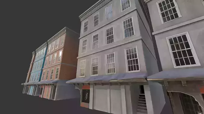 Modular Old Town Apartment Block  Game Ready PBR Buildings Low-poly 3D model 2