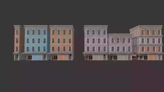 Modular Old Town Apartment Block  Game Ready PBR Buildings Low-poly 3D model 3
