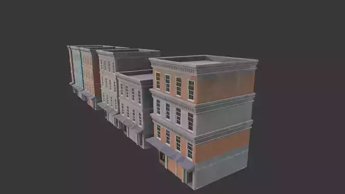 Modular Old Town Apartment Block  Game Ready PBR Buildings Low-poly 3D model 4