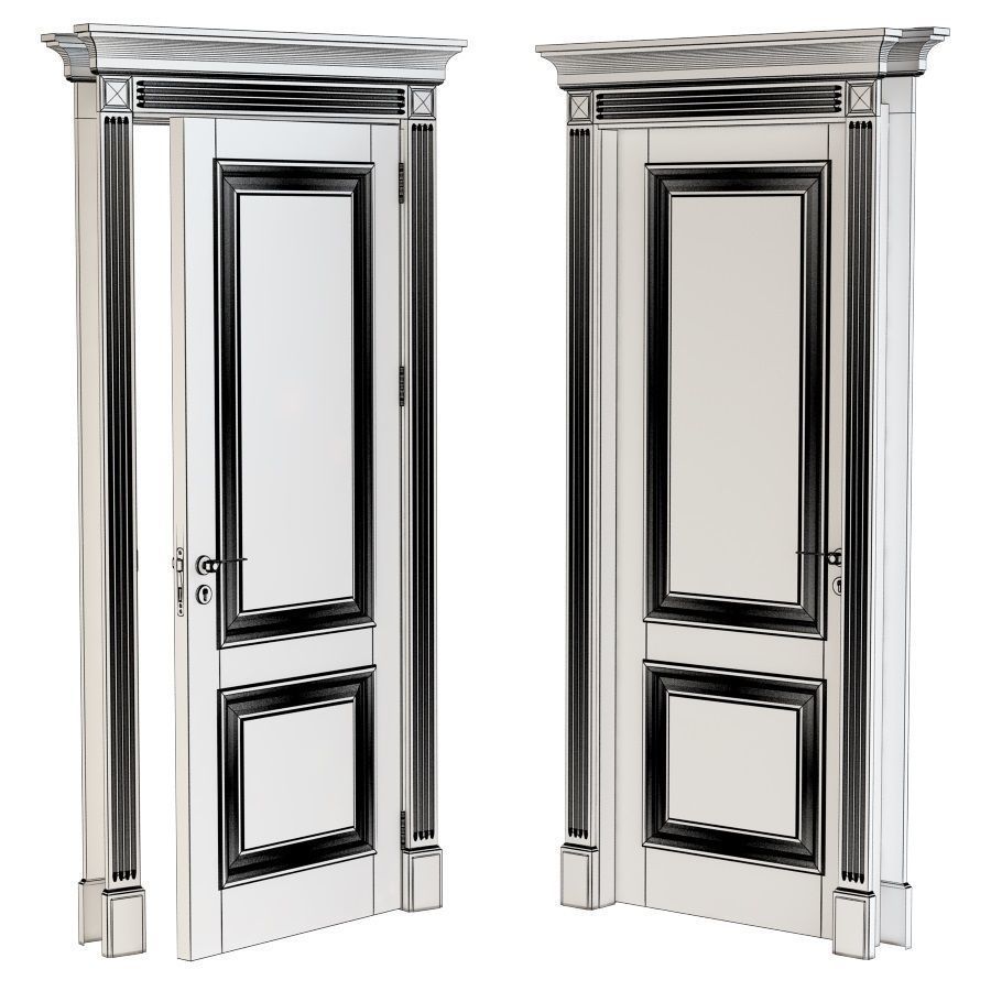 Classic single wood door 3D model_1