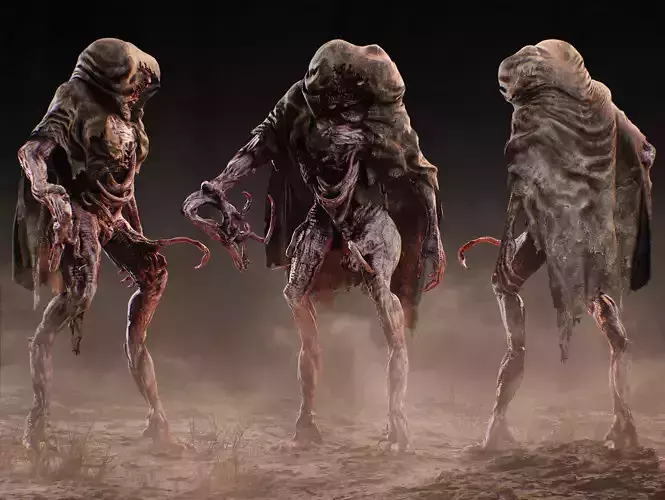 Two Headed Horror Creature Low-poly 3D model