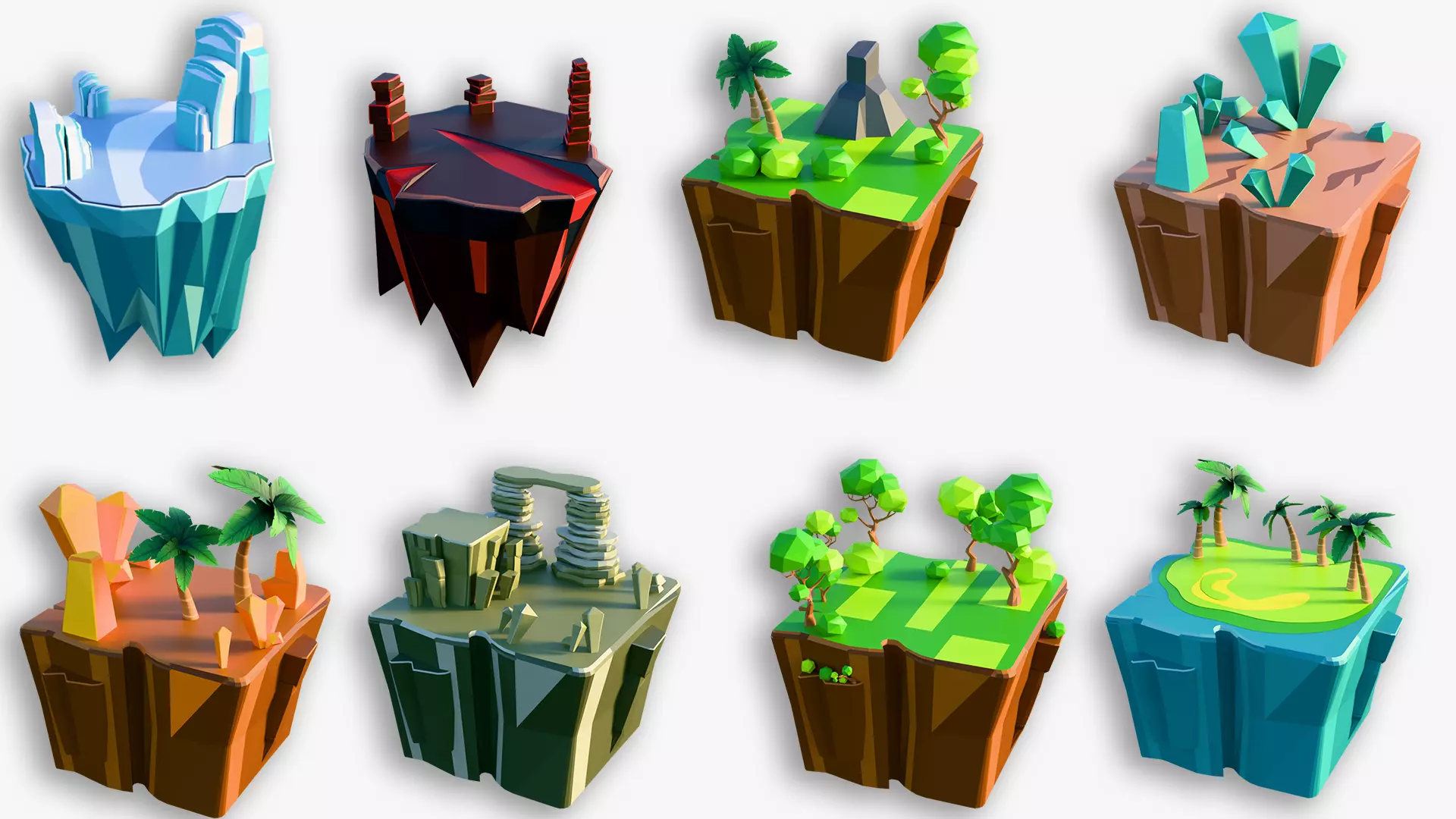 Stylized Low Poly Floating Islands Pack Blender Only Low-poly 3D model