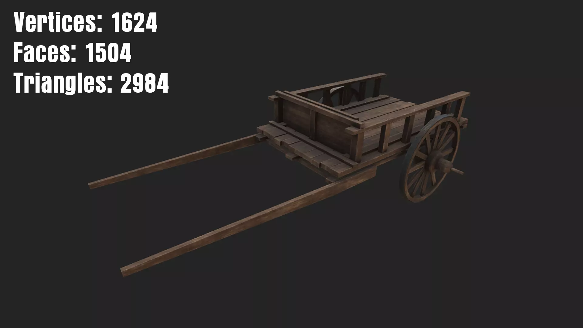 Gameready Lowpoly Wooden Wagen 3D Model Low-poly 3D model