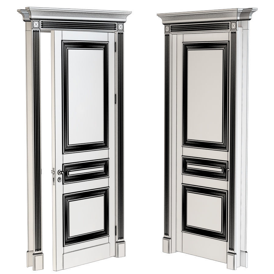 Hight classic single wood door 3D model_1