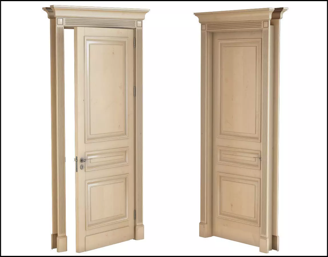 Hight classic single wood door 3D model_0