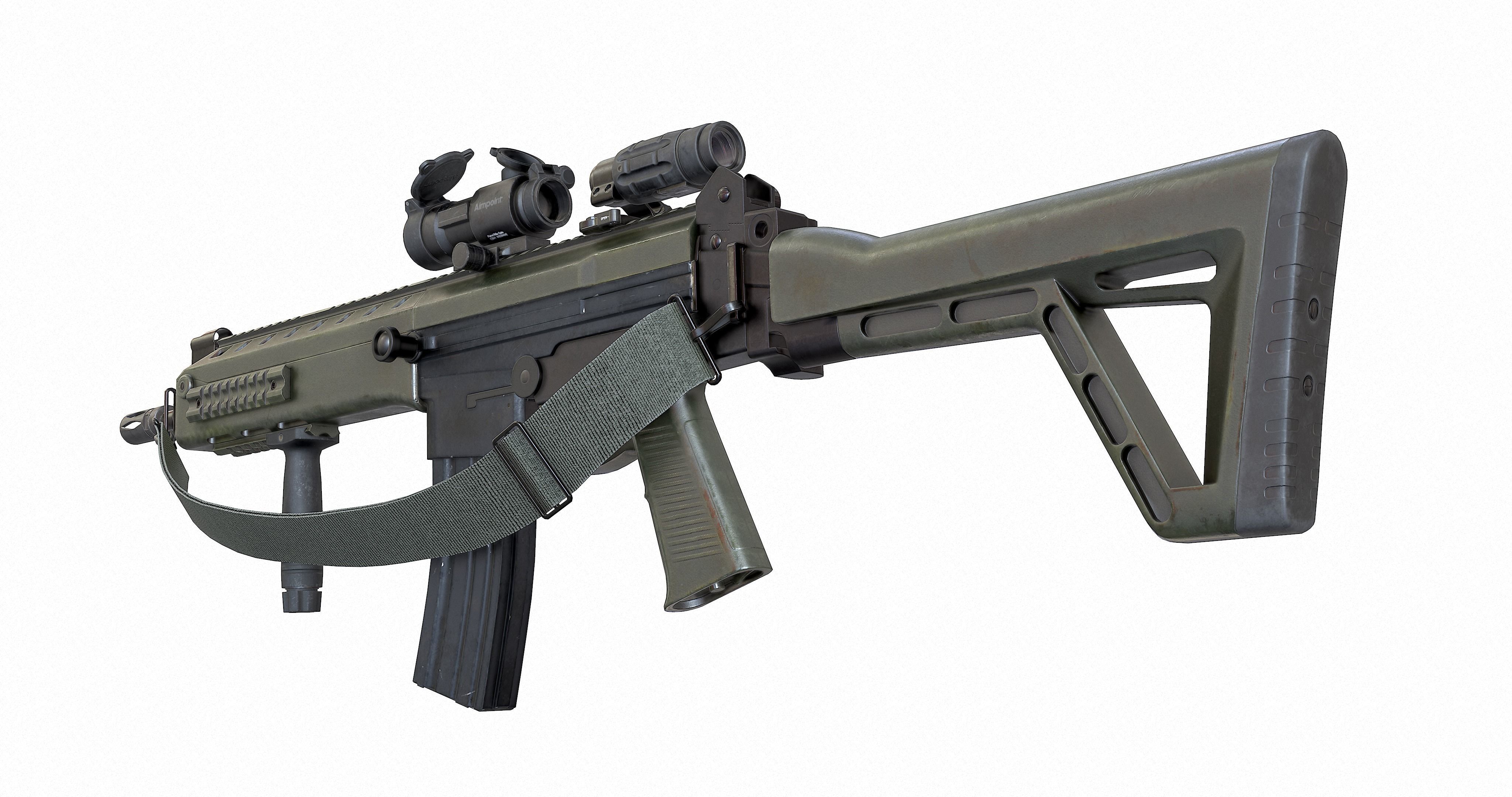 Vertical Foregrip and Rifle Sling Low-poly 3D model_2