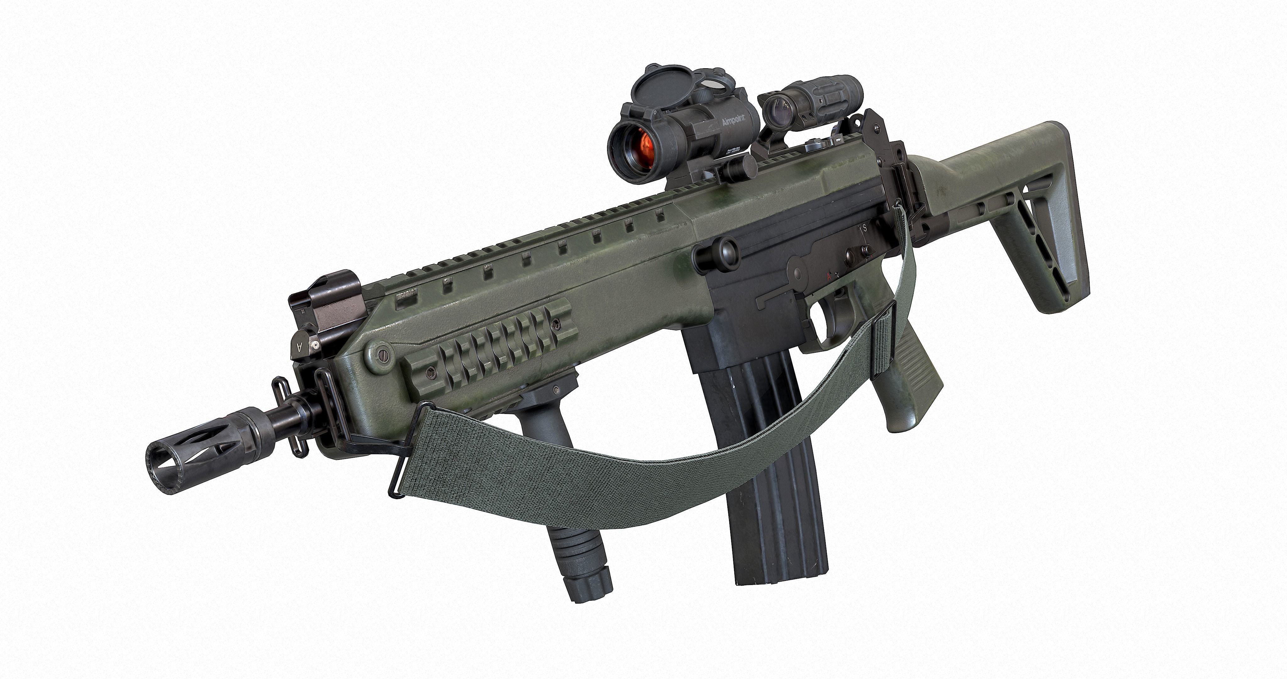 Vertical Foregrip and Rifle Sling Low-poly 3D model_1