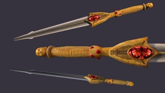 Golden Cherubim Fantasy Sword Low-poly 3D model