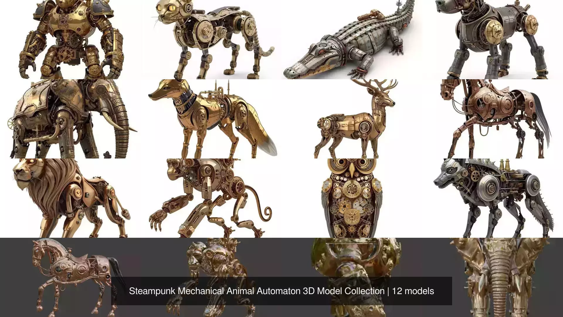 Steampunk Mechanical Animal Automaton 3D Model Collection 3D Model Pack