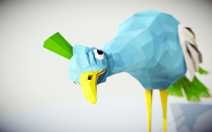 Peacock origami Low-poly 3D model