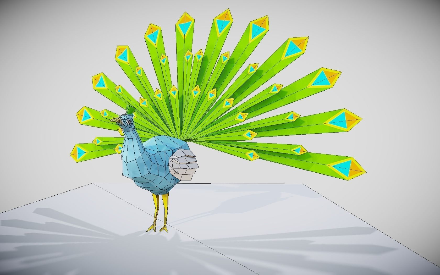 Peacock origami Low-poly 3D model_7