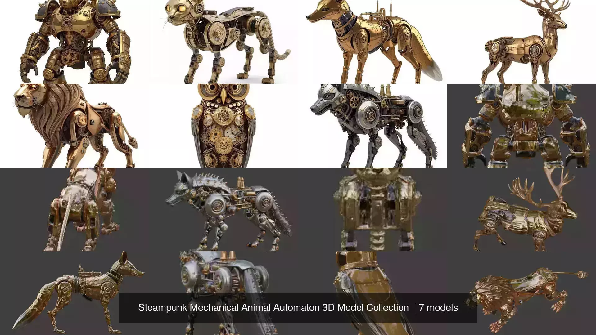 Steampunk Mechanical Animal Automaton 3D Model Collection 3D Model Pack