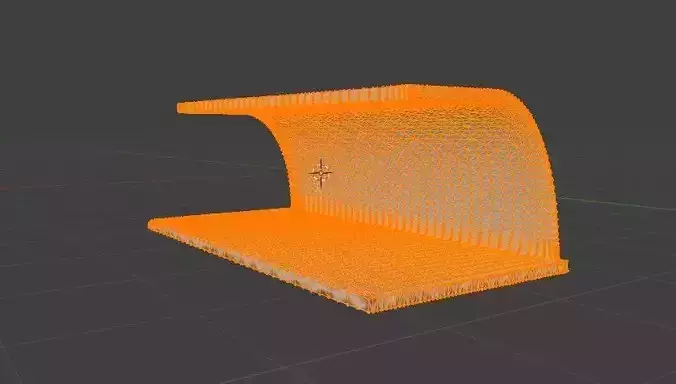 Modern Minimalist Curved Shelter Monolithic Wooden Park Bench Low-poly 3D model 5