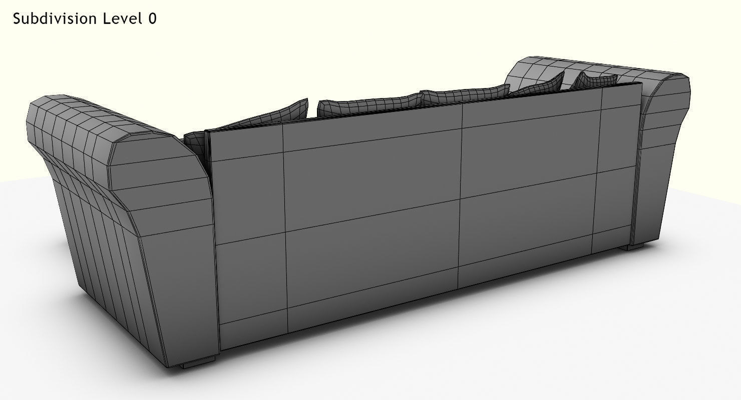 Couch sectional sofa with pillows Low-poly 3D model_5