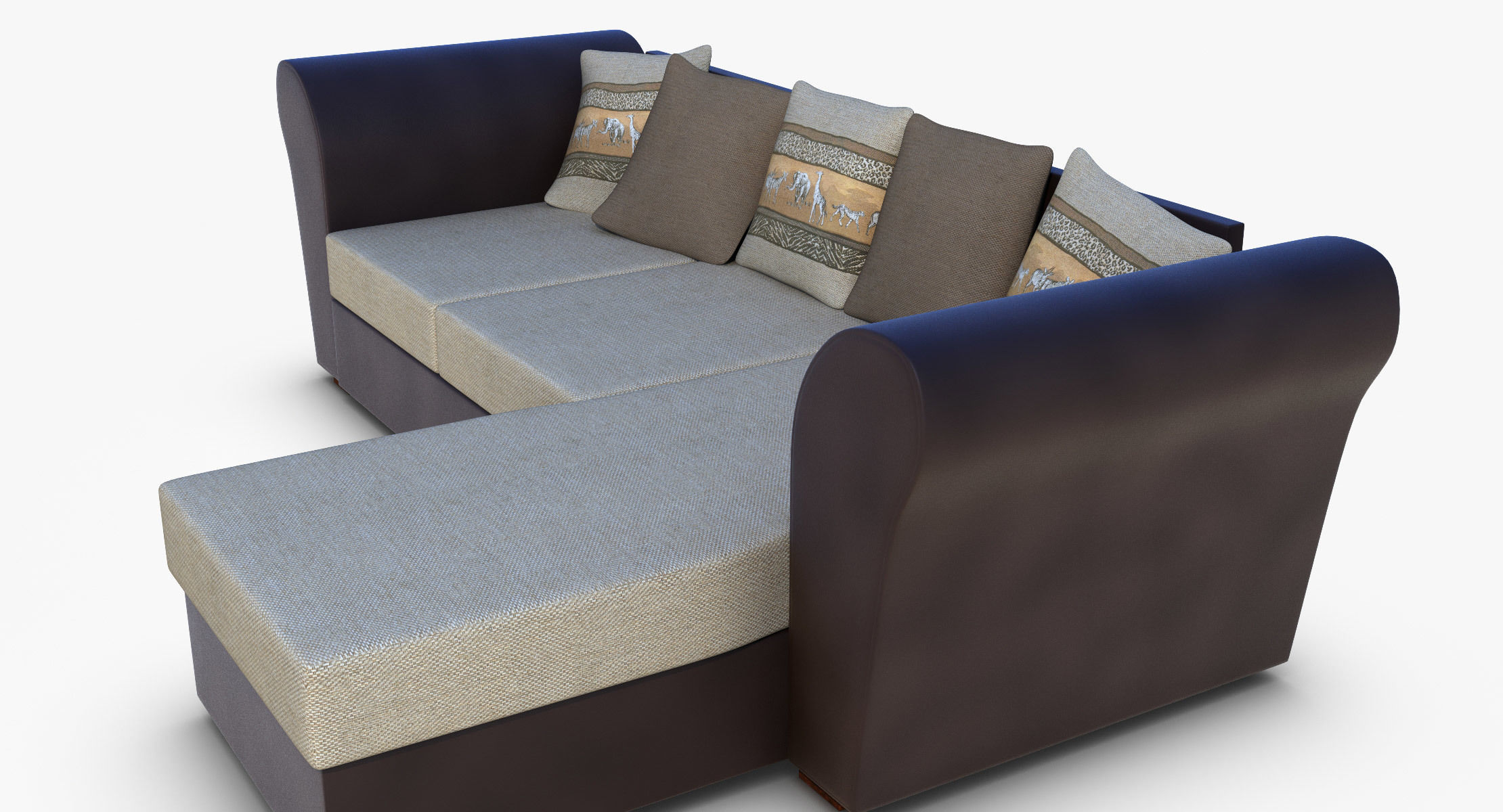Couch sectional sofa with pillows Low-poly 3D model_1