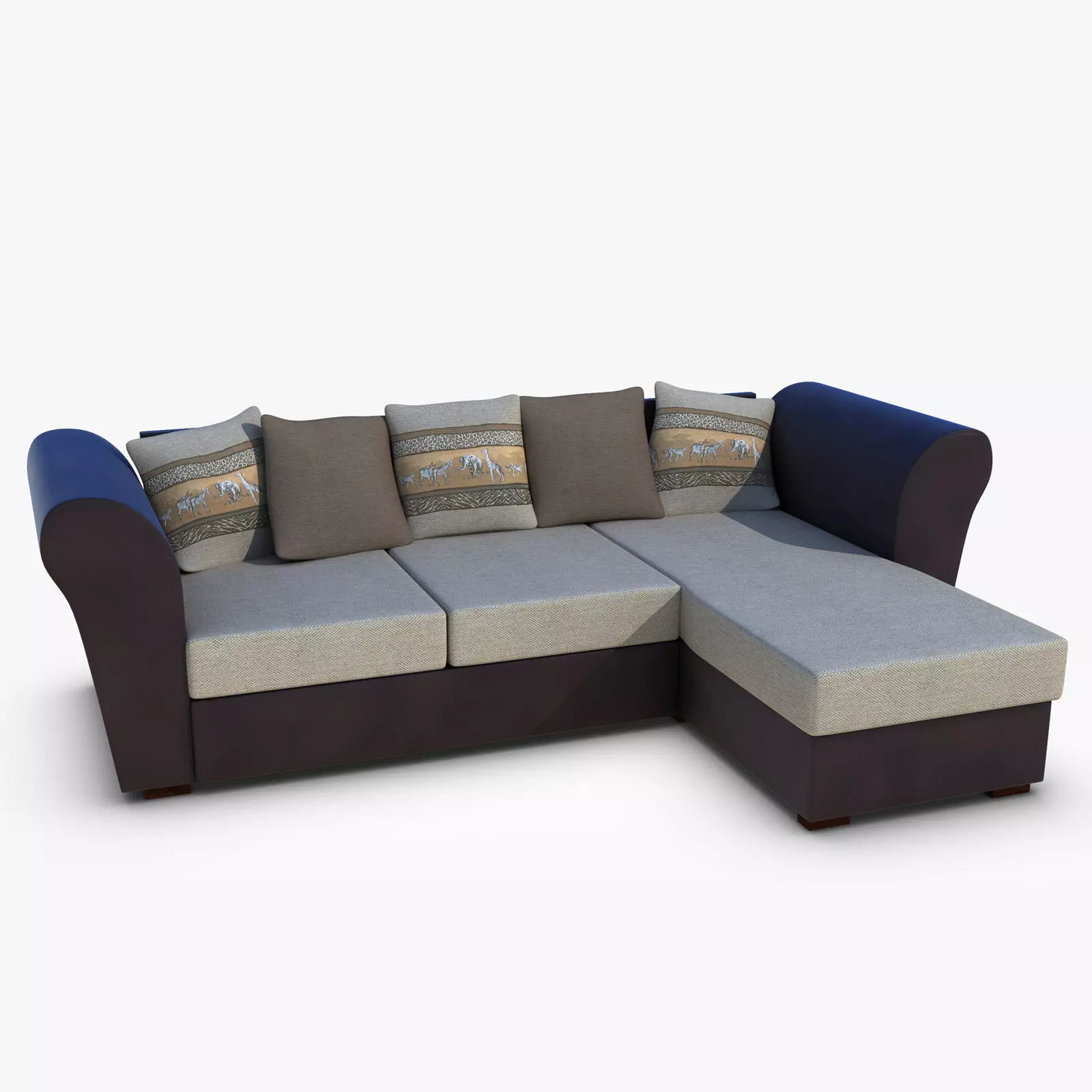 Couch sectional sofa with pillows Low-poly 3D model_0