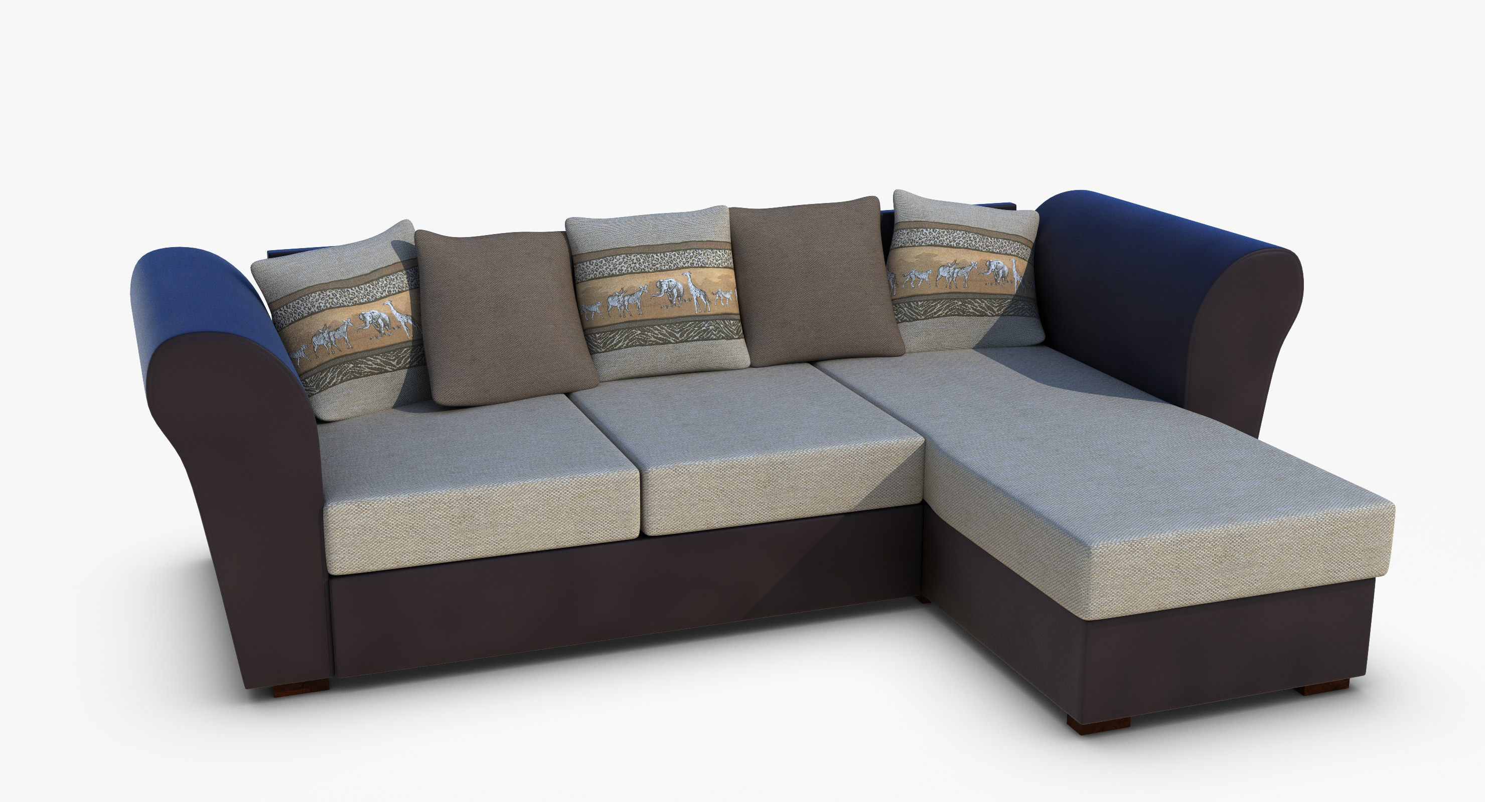 Couch sectional sofa with pillows Low-poly 3D model_2