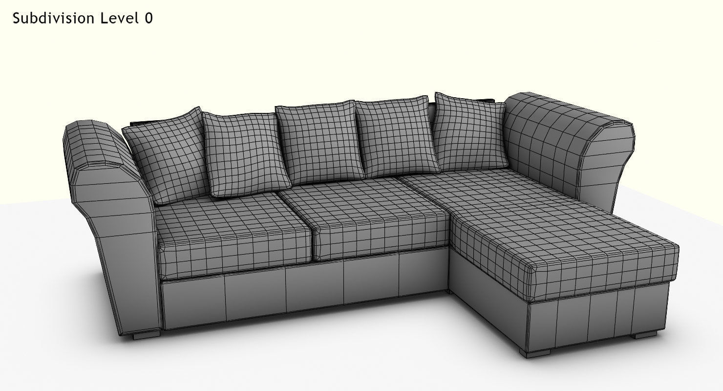 Couch sectional sofa with pillows Low-poly 3D model_7