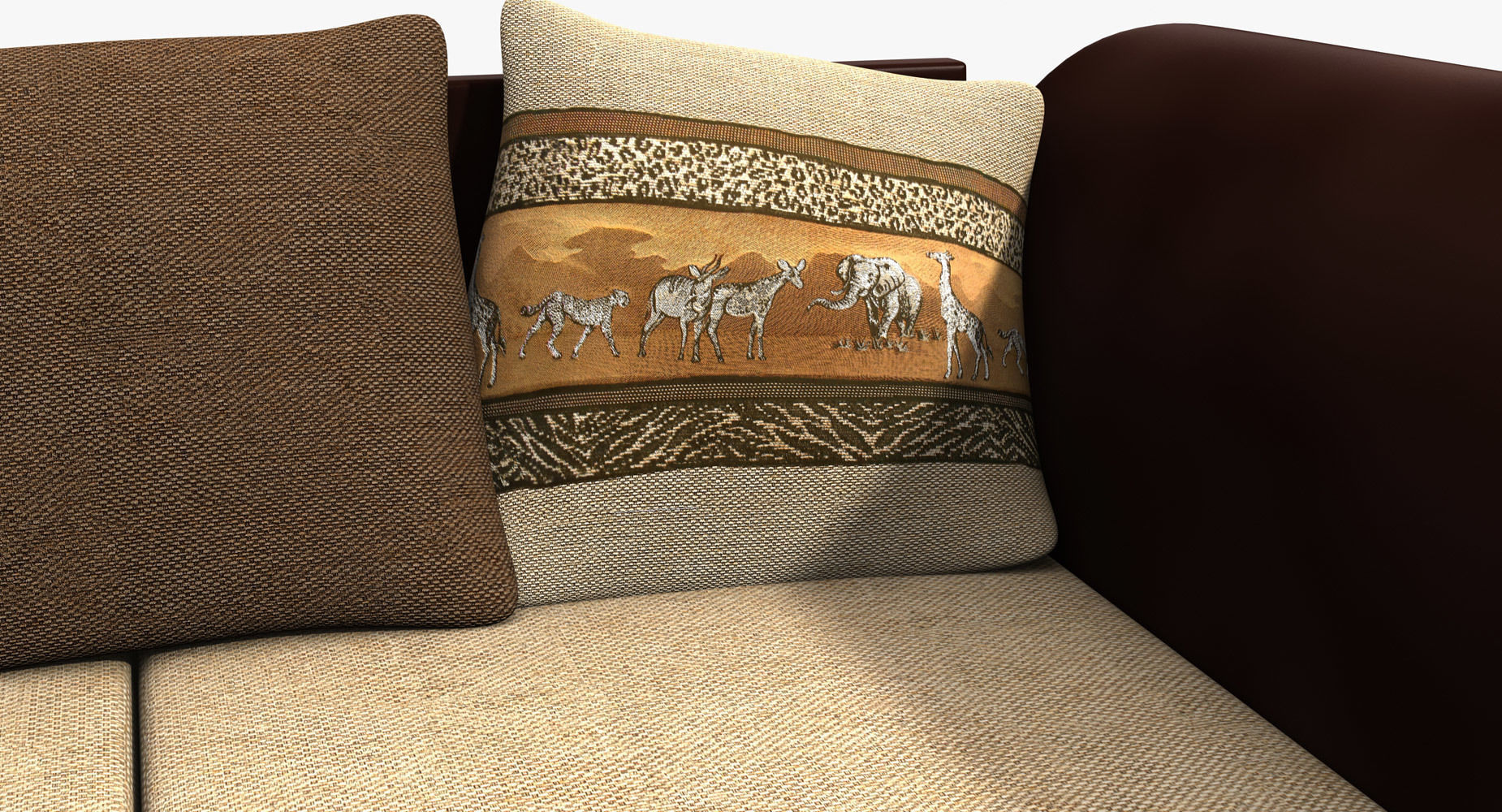 Couch sectional sofa with pillows Low-poly 3D model_4