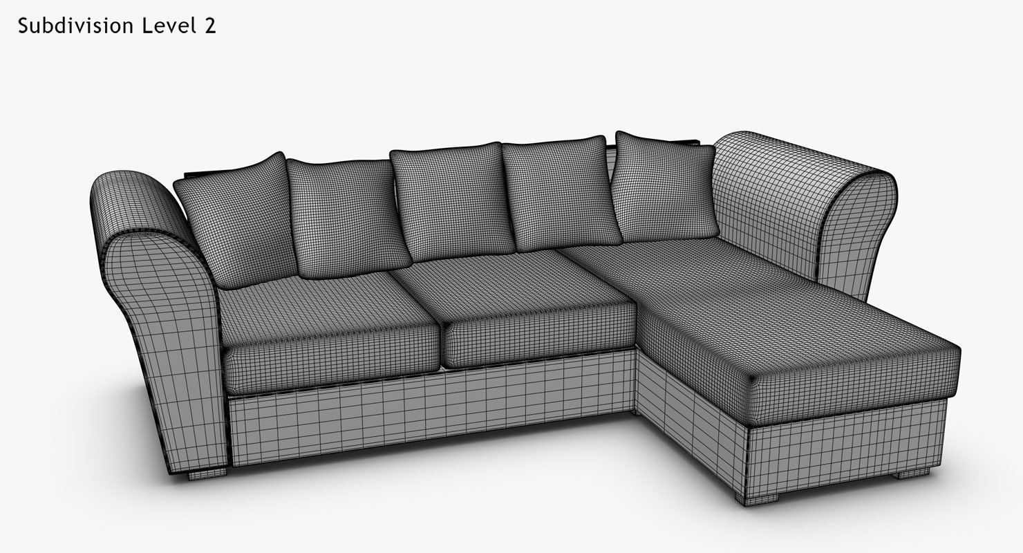 Couch sectional sofa with pillows Low-poly 3D model_10