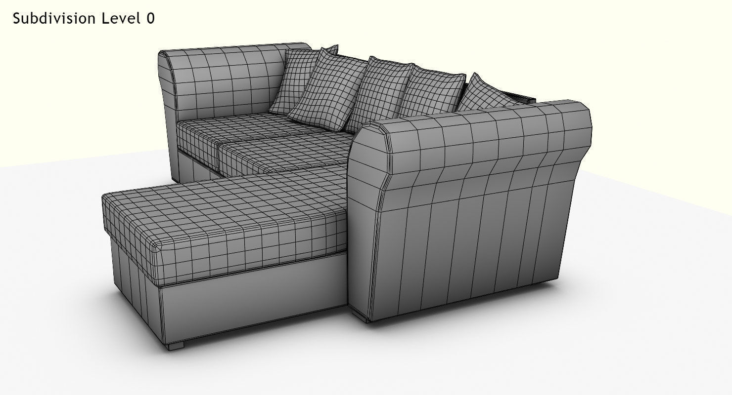 Couch sectional sofa with pillows Low-poly 3D model_6