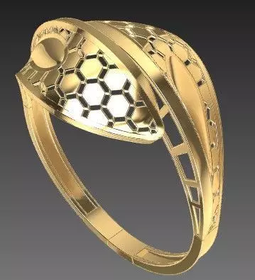 Geometric Honeycomb Gold Ring STL File Free 3D print model