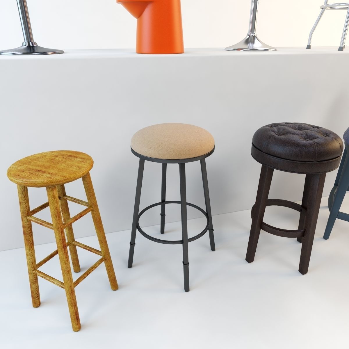 Bar stool set 8 items 3D model_9
