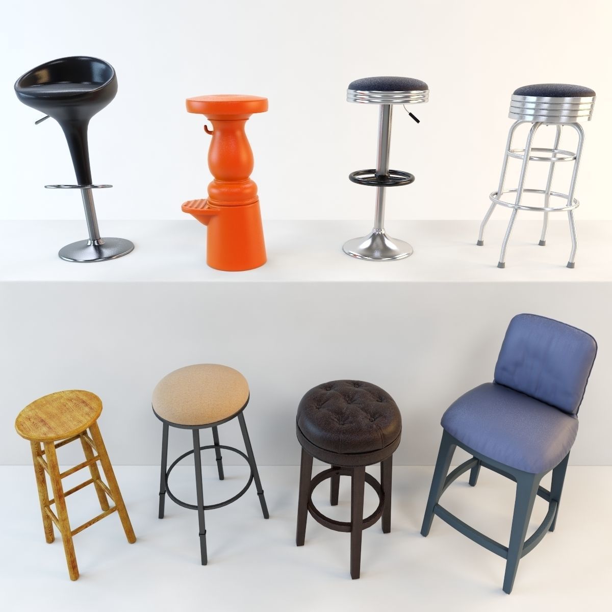 Bar stool set 8 items 3D model_1
