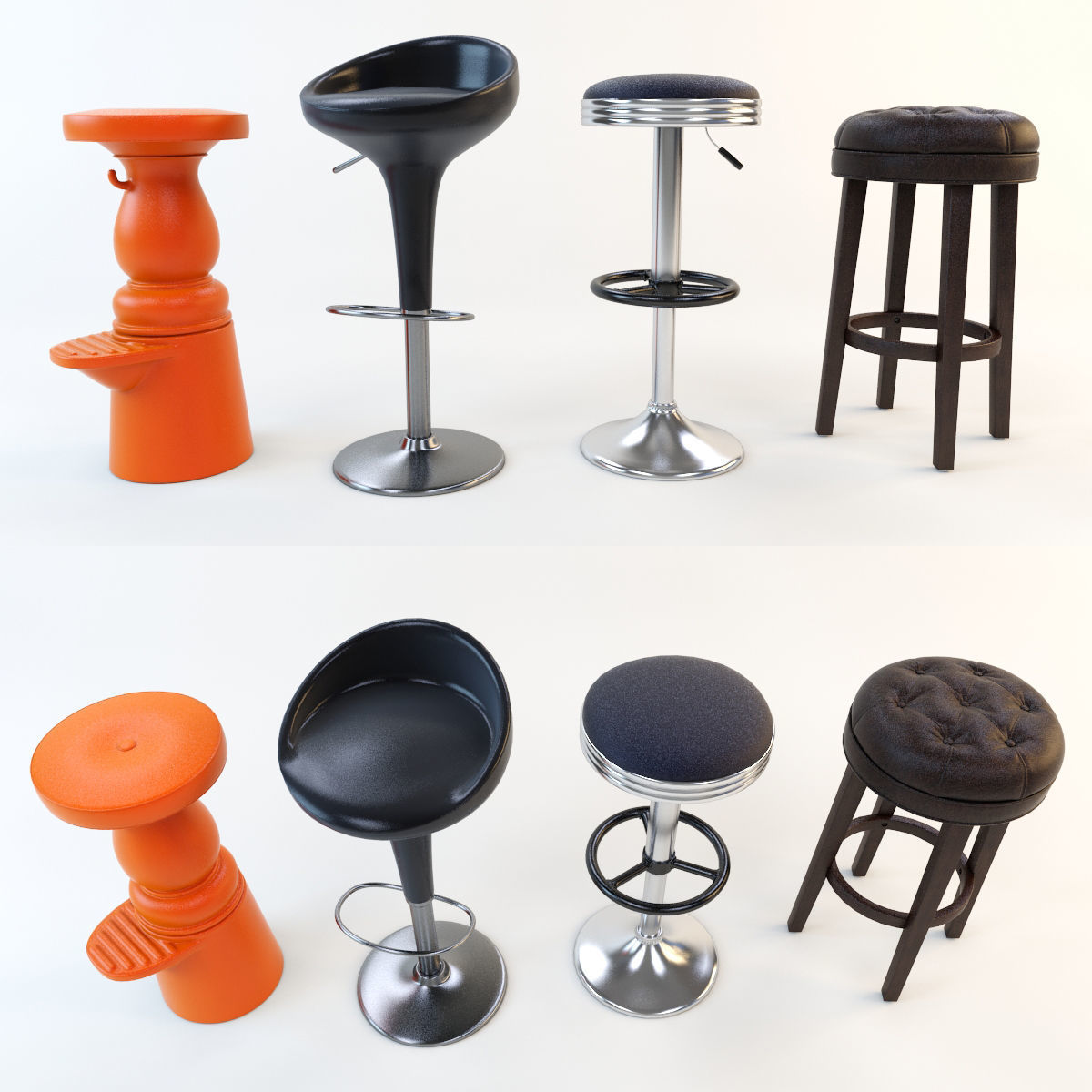 Bar stool set 8 items 3D model_2