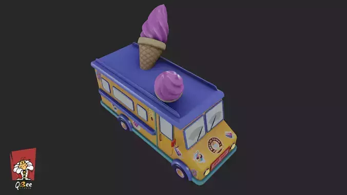 Ice Cream Truck Low-poly 3D model 2
