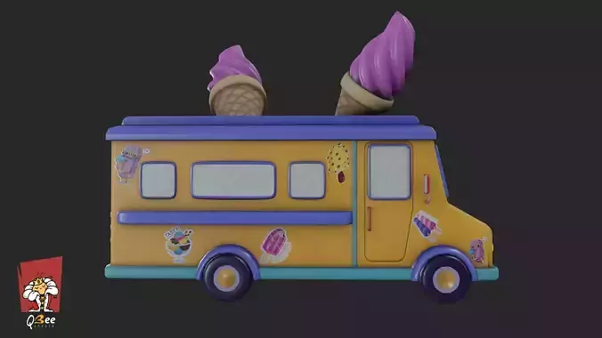 Ice Cream Truck Low-poly 3D model 4